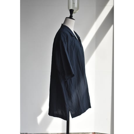 TOUJOURS/  Fine yarn cotton cloth open collar half sleeve big cover all shirt