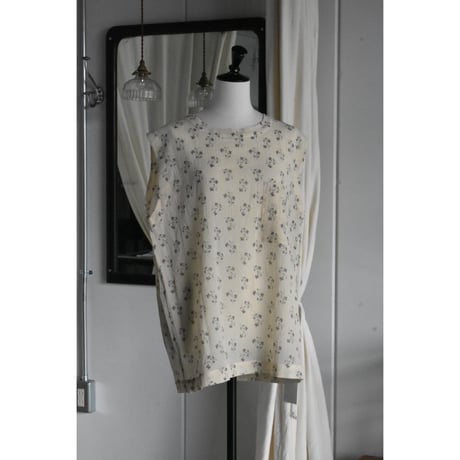 TOUJOURS / fine  cotton gaze pigment floral print cloth pocket big tank shirt