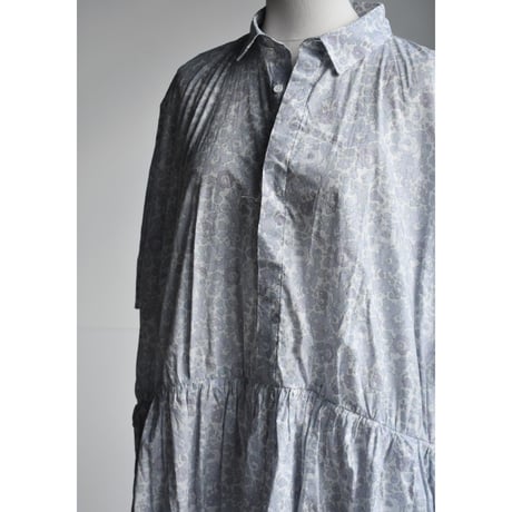 TOUJOURS / liberty  gray flower print  cotton  cloth short sleeve classic gathered dress