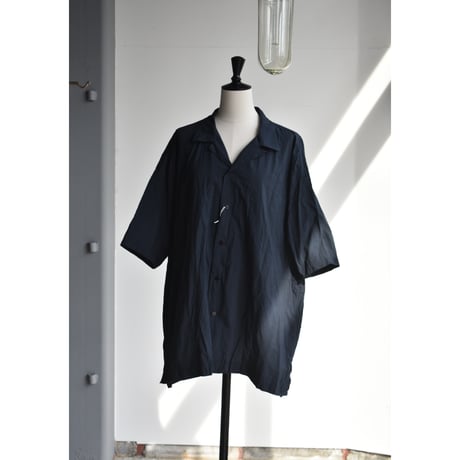 TOUJOURS/  Fine yarn cotton cloth open collar half sleeve big cover all shirt