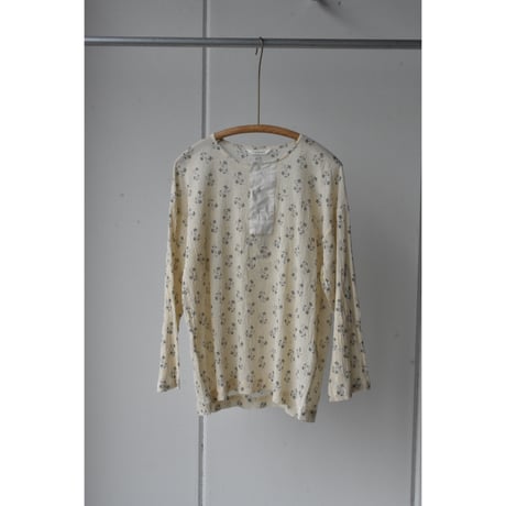 TOUJOURS / fine  cotton gaze pigment floral print cloth big Henley neck shirt