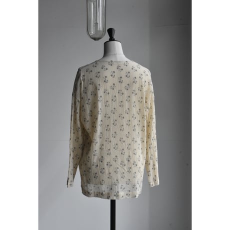 TOUJOURS / fine  cotton gaze pigment floral print cloth big Henley neck shirt