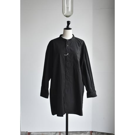 TOUJOURS / washed  cotton poplin cloth classic band collar shirt