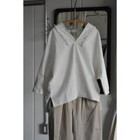 TOUJOURS / superior  raw cotton vintage sheeting cloth fringe lace poncho
