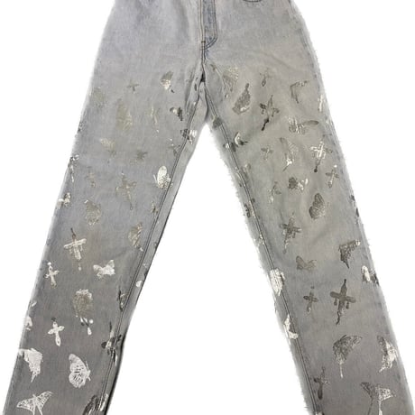 Virvar stof 005-30 foil print denim