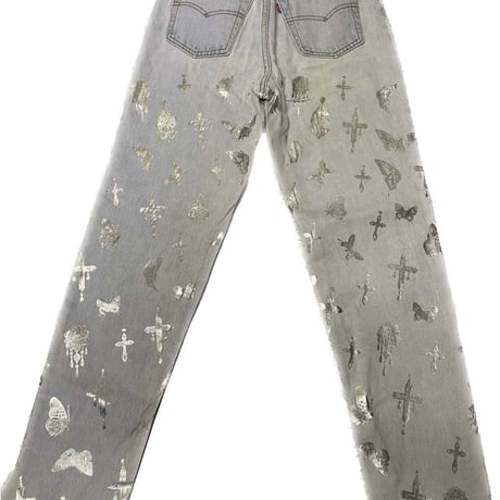 Virvar stof 005-30 foil print denim