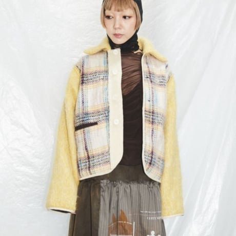 25-02-20 fluffy check jacket (yellow)  ［Pull Qus］