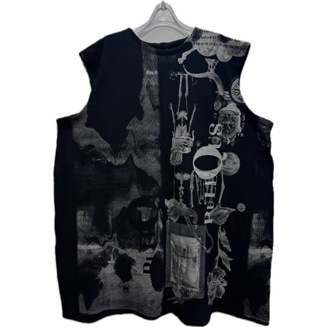 25-08-06 silkscreen no sleeve tops(black)  ［PullQus］