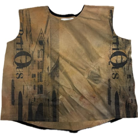 25-08-05  silkscreen no sleeve tops(brown)  ［PullQus］