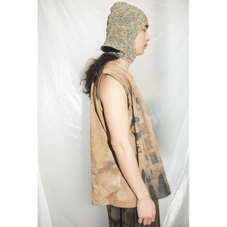 25-08-05  silkscreen no sleeve tops(brown)  ［PullQus］
