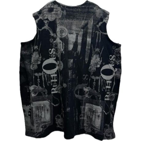 25-08-06 silkscreen no sleeve tops(black)  ［PullQus］