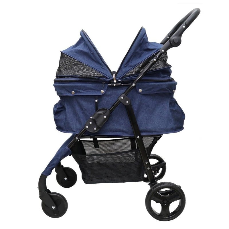 *ペットカート★ 4輪 耐荷重25kg スリム 低め スカイブルー 他カラー有 ペットカート 4輪（低い） 折りたたみ 犬 猫 ネコ ドックカート