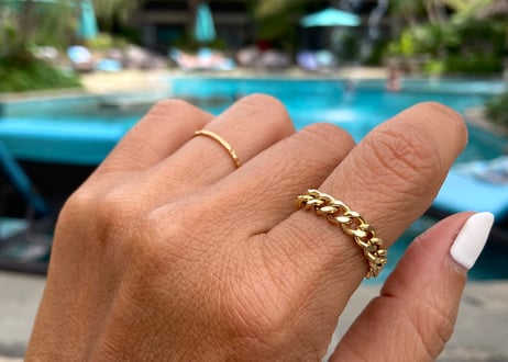 Gold flat thick chain Ring
