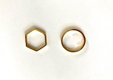 Stacking gold Ring / Round & Hexagon