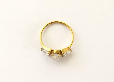 Moon solitaire Ring / rainbow moonstone & white zircon