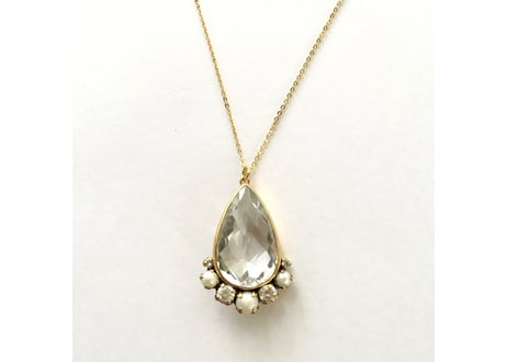 Tear moon necklace / Crystal , Pearl, whitezircon