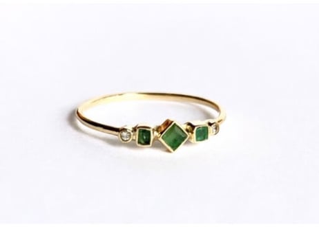 Emerald square and diamonds ring