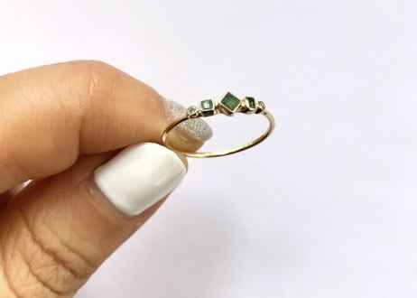 Emerald square and diamonds ring