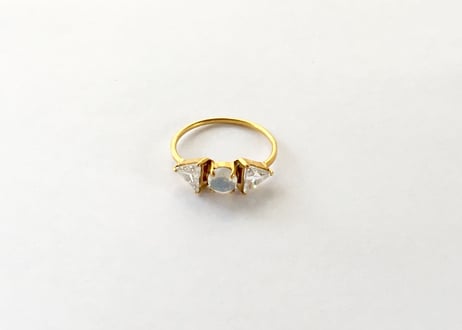 Moon solitaire Ring / rainbow moonstone & white zircon