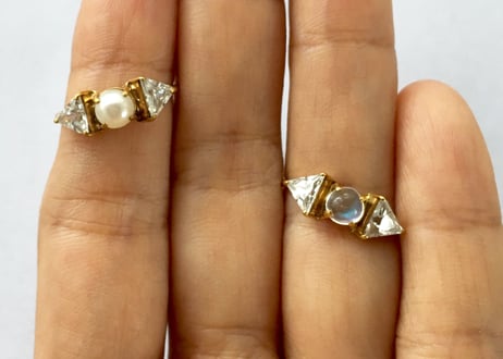 Moon solitaire Ring / rainbow moonstone & white zircon