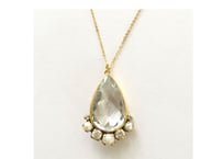 Tear moon necklace / Crystal , Pearl, whitezircon