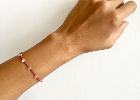 Red coral with herkimer Diamond quarts bracelate