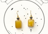 One of a kind / Yellow Amber & Blue sapphire pierce