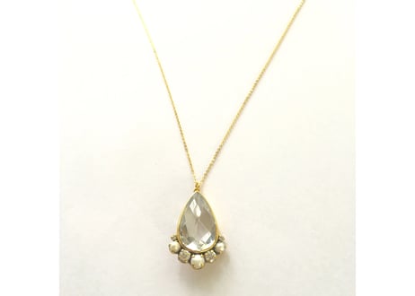 Tear moon necklace / Crystal , Pearl, whitezircon