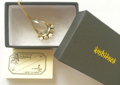 Tear moon necklace / Crystal , Pearl, whitezircon