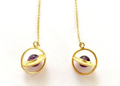 Saturn  chain pierce /Amethyst