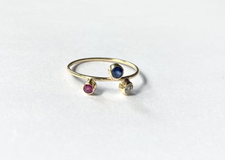 Spacecraft Ring  / Ruby, blue sapphire, Diamond