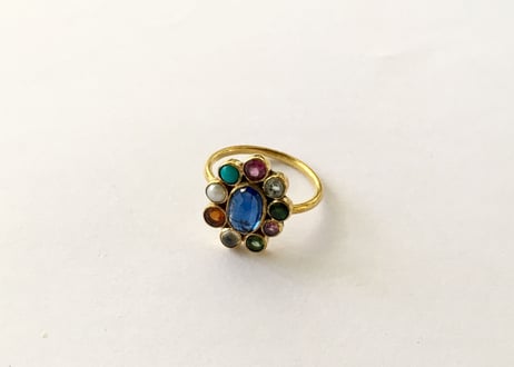 Multi color gems ring / Blue Kynite in center