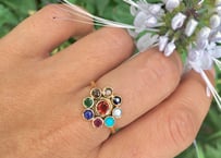 Multi color gems Ring / garnet in center