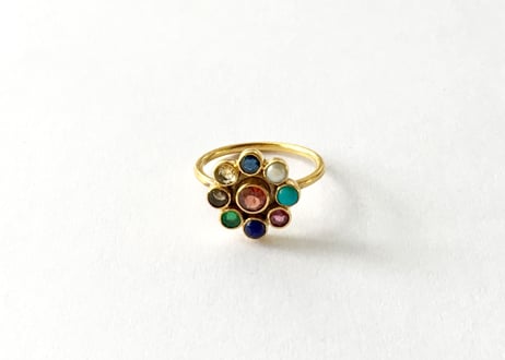 Multi color gems Ring / garnet in center