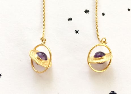 Saturn  chain pierce /Amethyst
