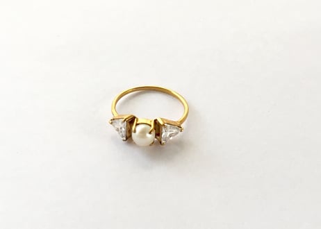 Moon solitaire ring / Pearl , white zircon