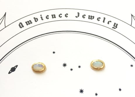 Sun moon simple studs Pierce oval / white opal