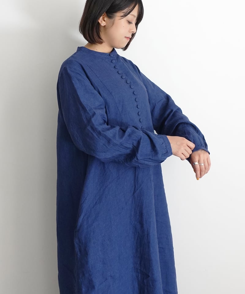 ichiAntiquités 1100314 INDIGO Linen Band Collar