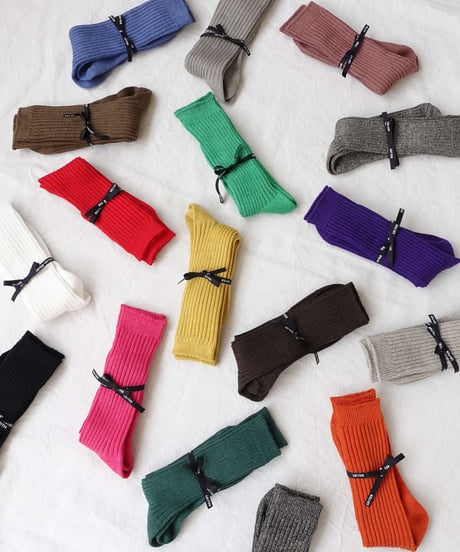 LOITER L019 Linen Color Rib Socks / 3 COLORS : WHITE・YELLOW・RED