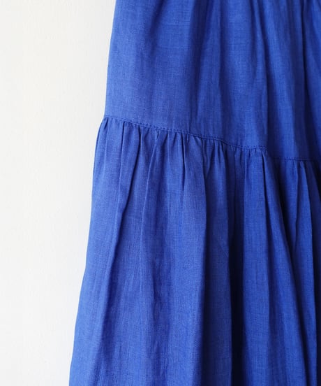 i c h i  251006 French Linen Gathered Skirt / D : BLUE