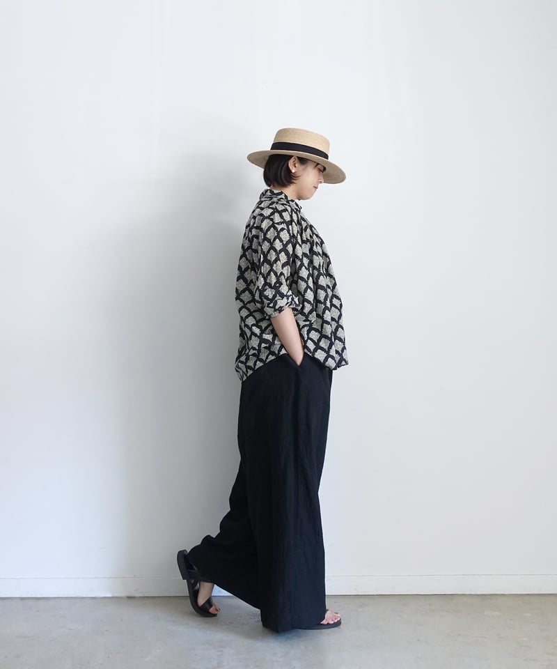 【robine】20s〜30s　アンティークリネンパンツ リワークワイドリネンパンツ -アンティークセルビッジリネン