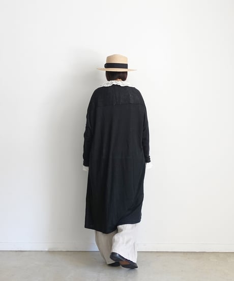 【 LIMITED COLLECTION 】Antiquités noir  801209 Linen Long Robe Cardigan / B : BLACK