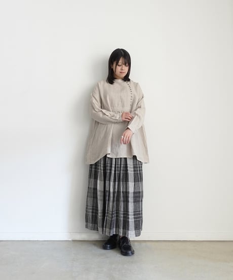 ichiAntiquités 1100910 Linen Broad Band Collar Shirt / 3 COLORS