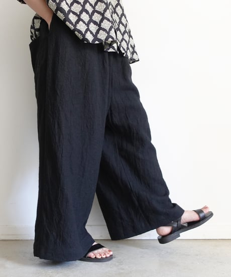 ichiAntiquités 801134  Vintage Linen Relax Pants / C : BLACK