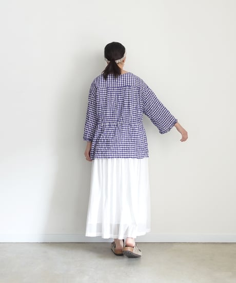 i c h i  251106 Shirring Cloth Cardigan / C : WHITE × BLUE
