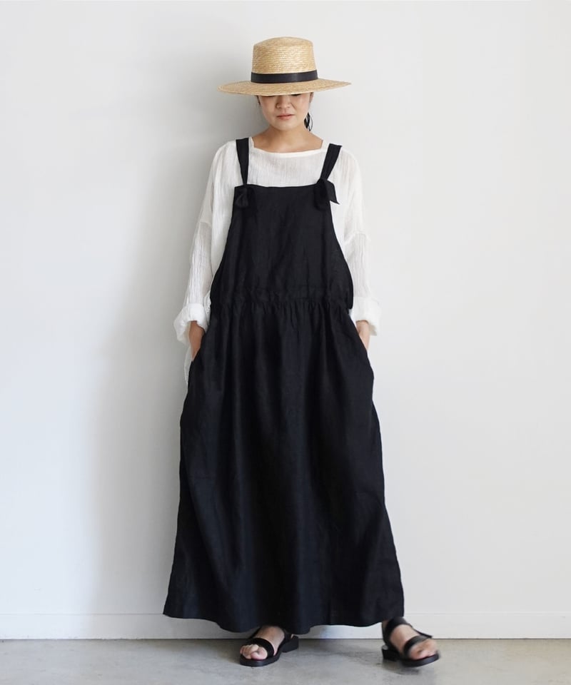 未使用 イチアンティークス リネンエプロンドレス チャコール イチ アンティークス コットンリネン2WAYカシュクールエプロンドレス M