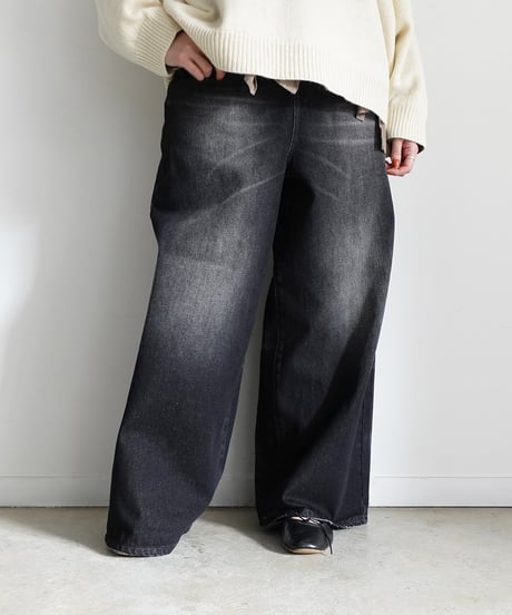 i c h i  230430  DENIM Wide Pants / D : BLACK・2 size