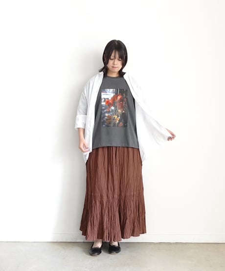 i c h i  251055  "Libre Comme l'Air" Flower Bloom Pigment Over T Shirt / 2 COLORS