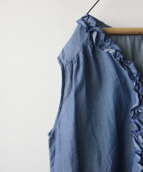 ichi 251212 2WAY Denim Sleeveless Frill Shirt / A : LIGHT INDIGO