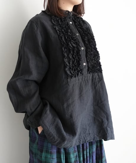 ichiAntiquités 1100929  Linen Frill Blouse / 3 COLORS